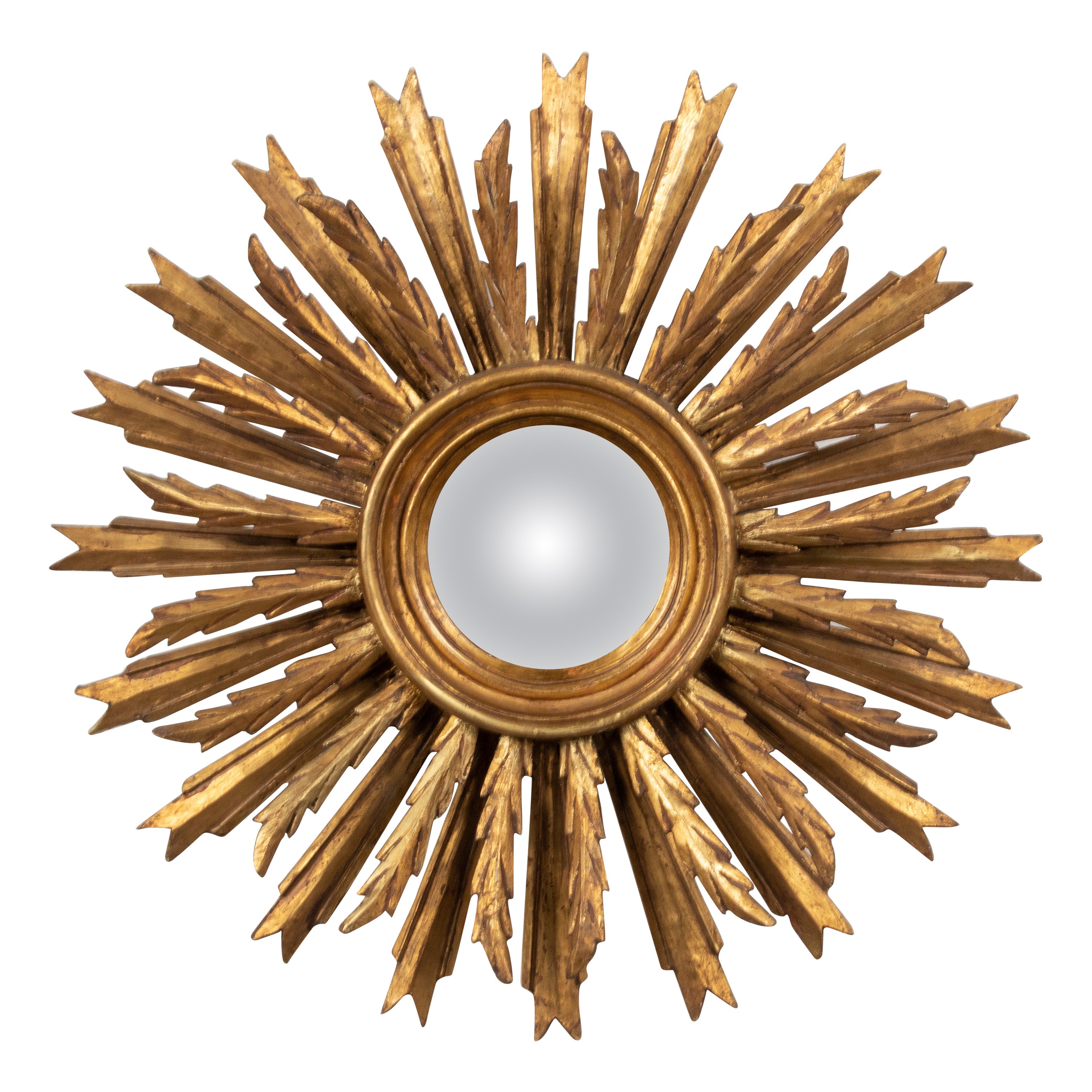 Early 20th Century Gilt Wood Sunburst Convex Mirror at 1stDibs