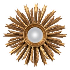 Miroir convexe Sunburst en bois doré du début du XXe siècle