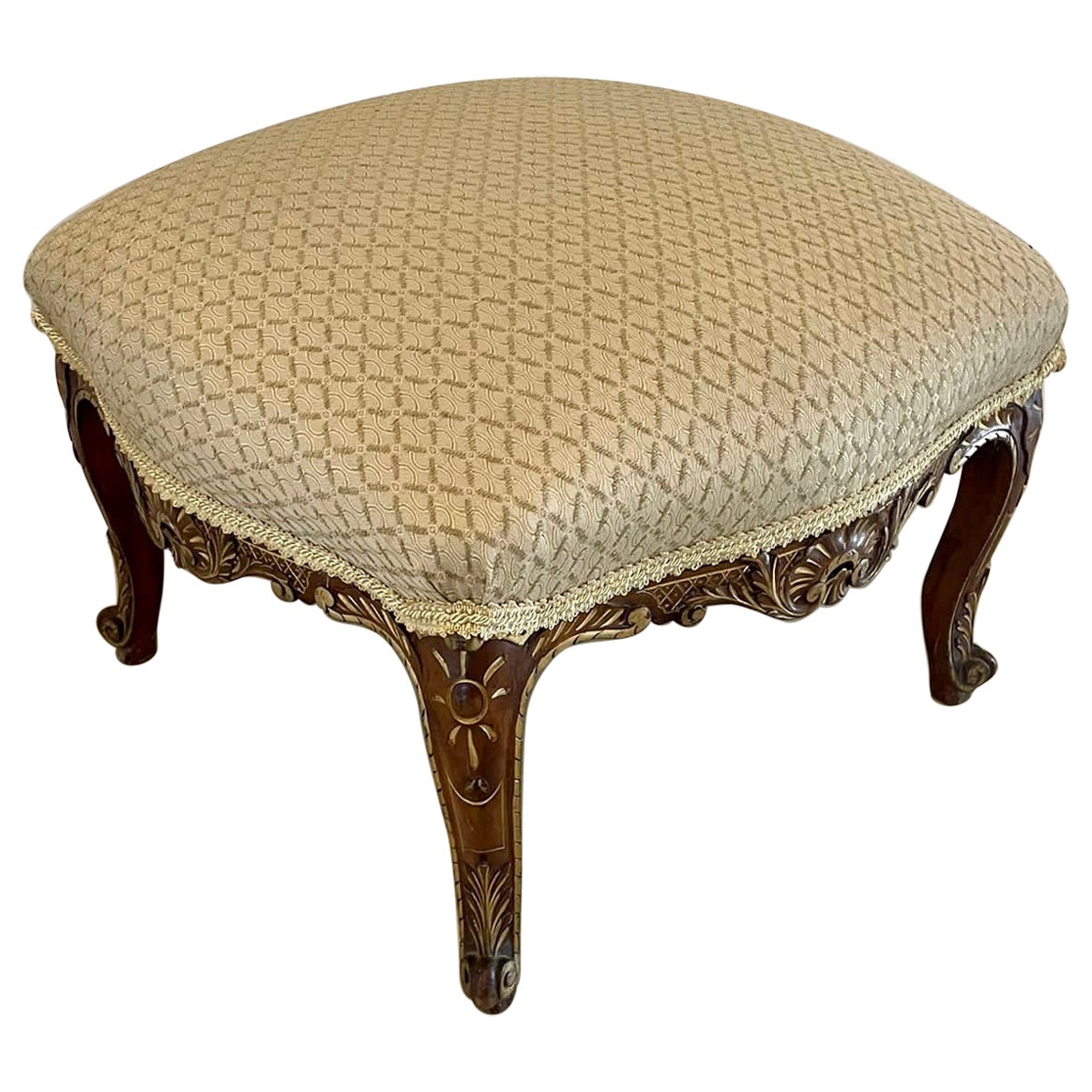 Antique Victorian Carved Walnut and Gilt Stool For Sale