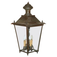 Antica lanterna a sospensione vittoriana in bronzo con quattro candele all'interno da non perdere