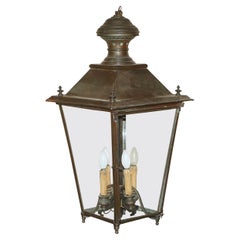 Antiguo Farol Colgante Victoriano de Bronce con Interior de Cuatro Velas Must See