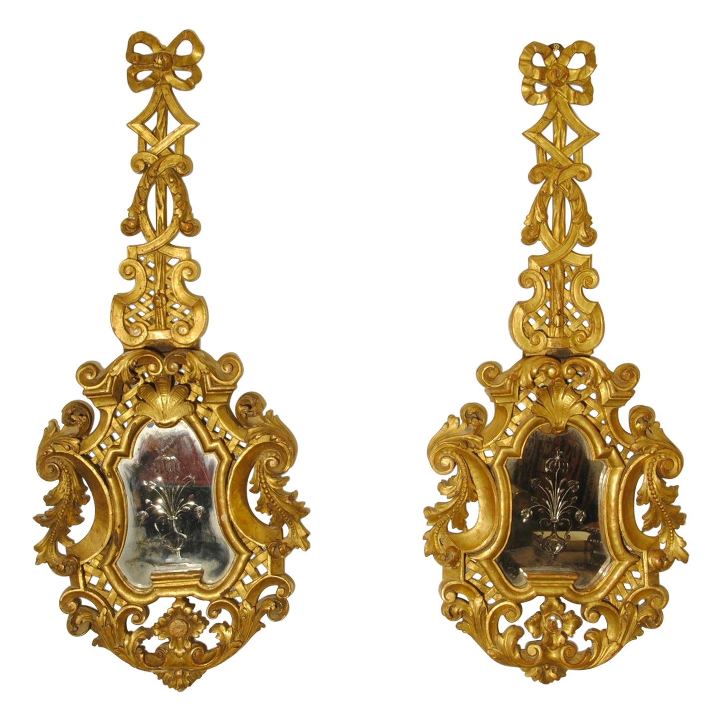 Paire de miroirs italiens en bois doré du XIXe siècle en vente