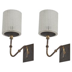Italian Designer, Sconces, Brass, Glass, Italy, 1940s