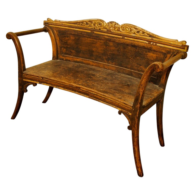 Scandinavian Painted and Parcel Gilt Hall Bench For Sale