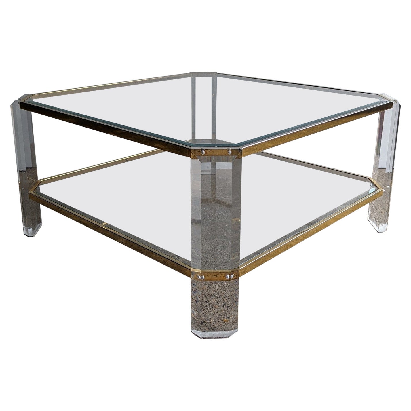 French Lucite and Brass Coffee Table