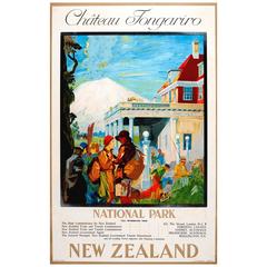 Antique Original 1920s Travel Poster for Chateau Tongariro - National Park - New Zealand