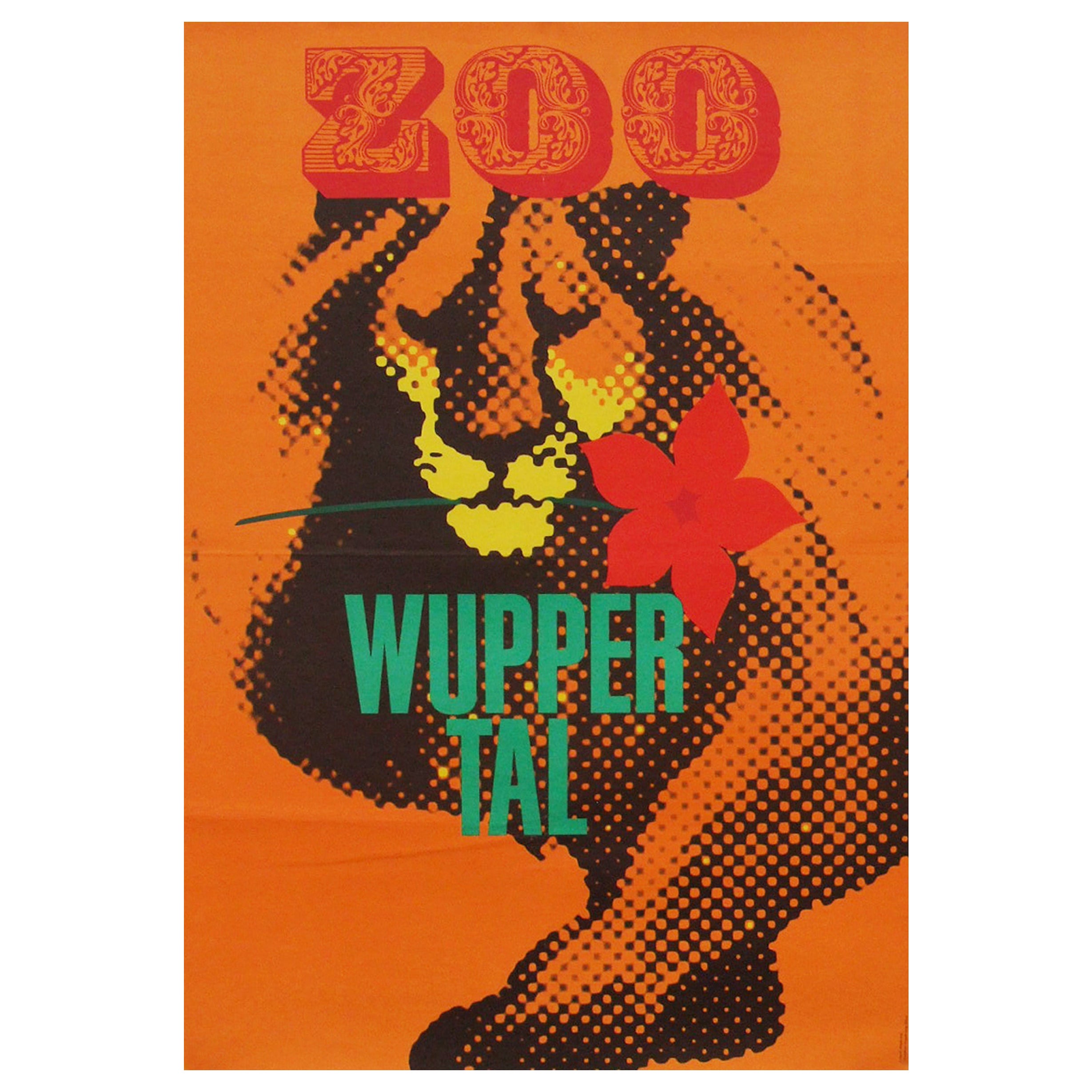 1960s Wuppertal Zoo Travel Poster Lion Illustration Germany Art For Sale
