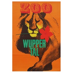 1960s Wuppertal Zoo Travel Poster Lion Illustration Germany Art