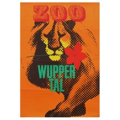 Retro 1960s Wuppertal Zoo Travel Poster Lion Illustration Germany Art