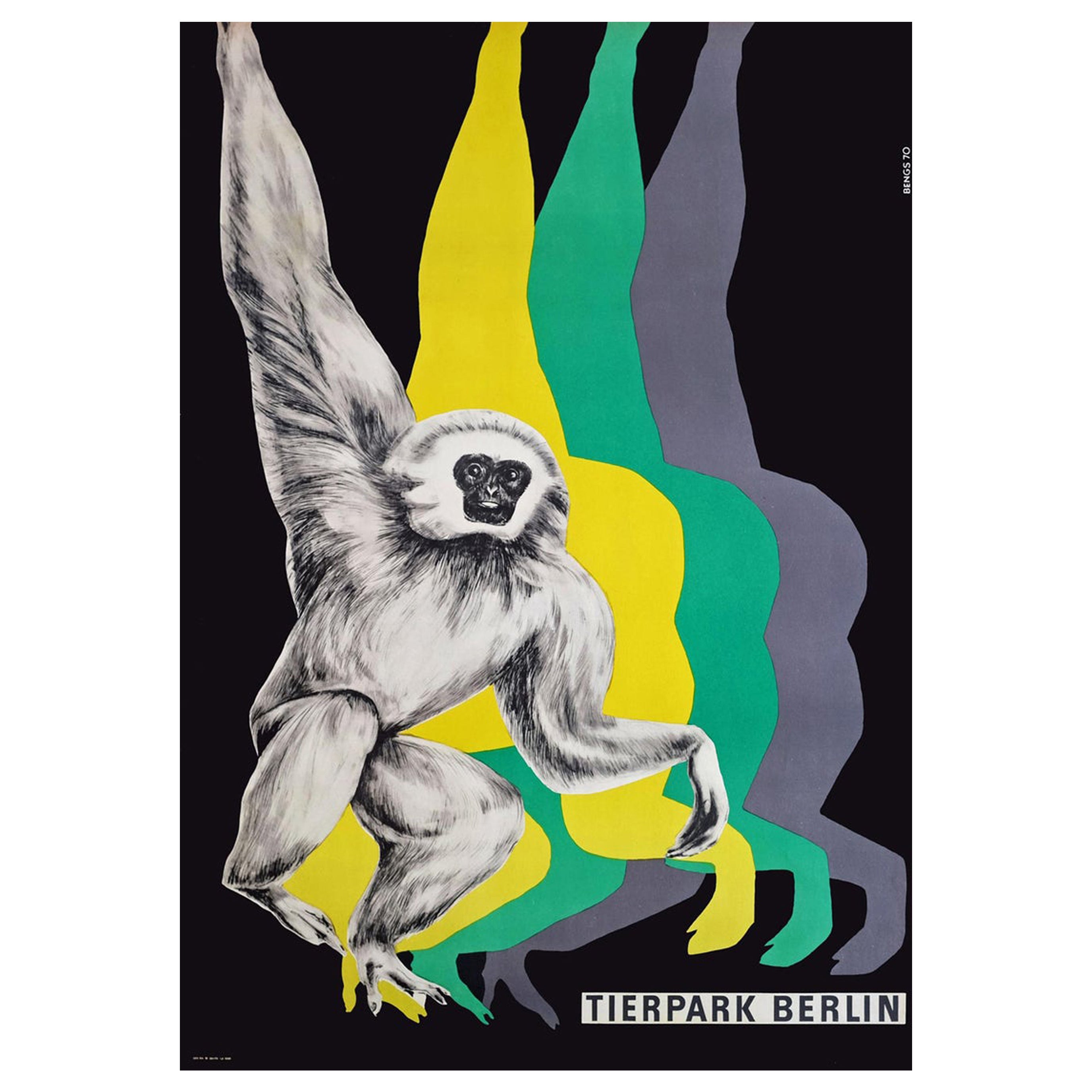 1970s Berlin Zoo Germany Travel Poster Pop Art Monkey Design Tierpark For Sale