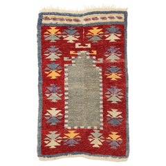 Tapis de prière Tulu vintage avec Niche Light Blue