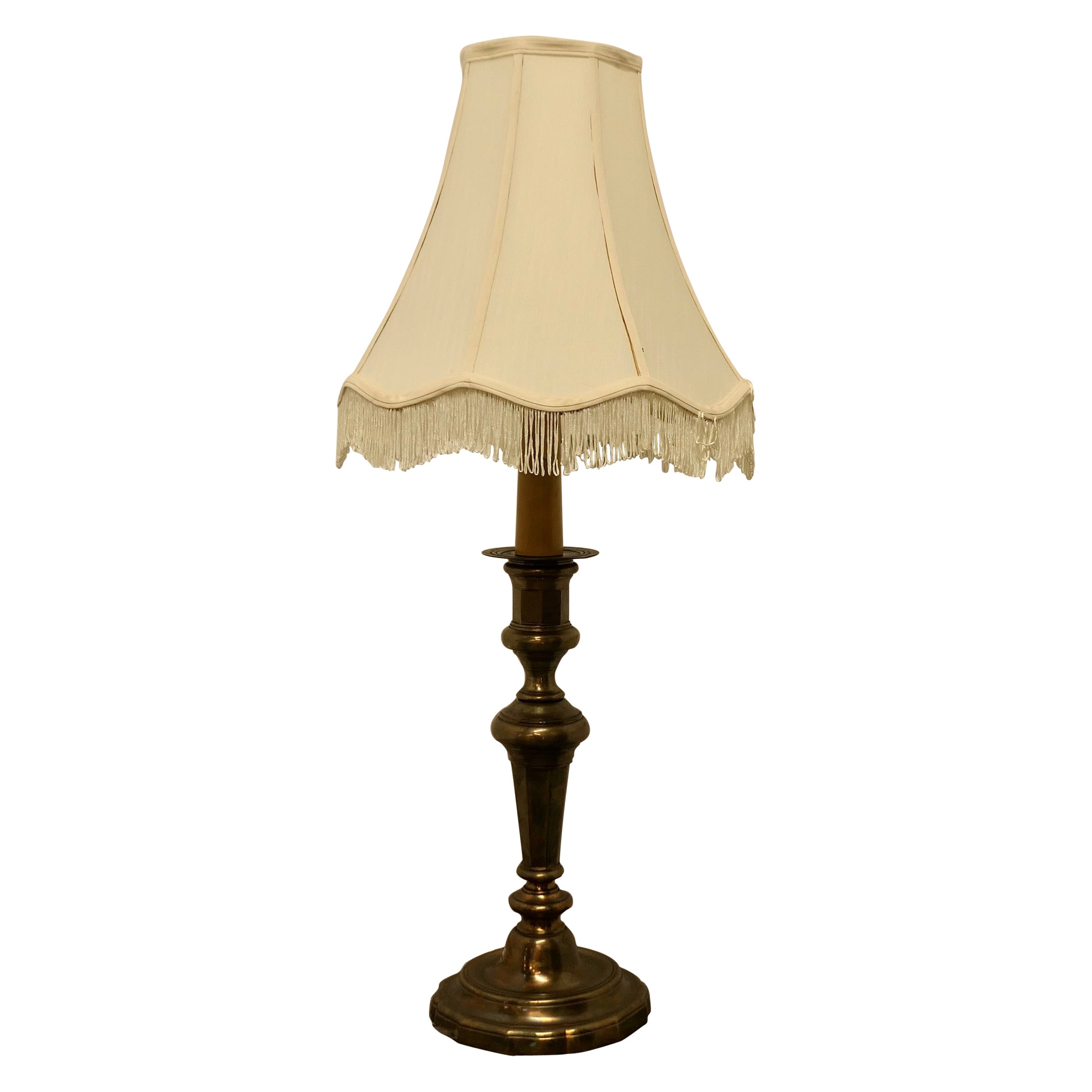 Large French Brass Candlestick Table Lamp