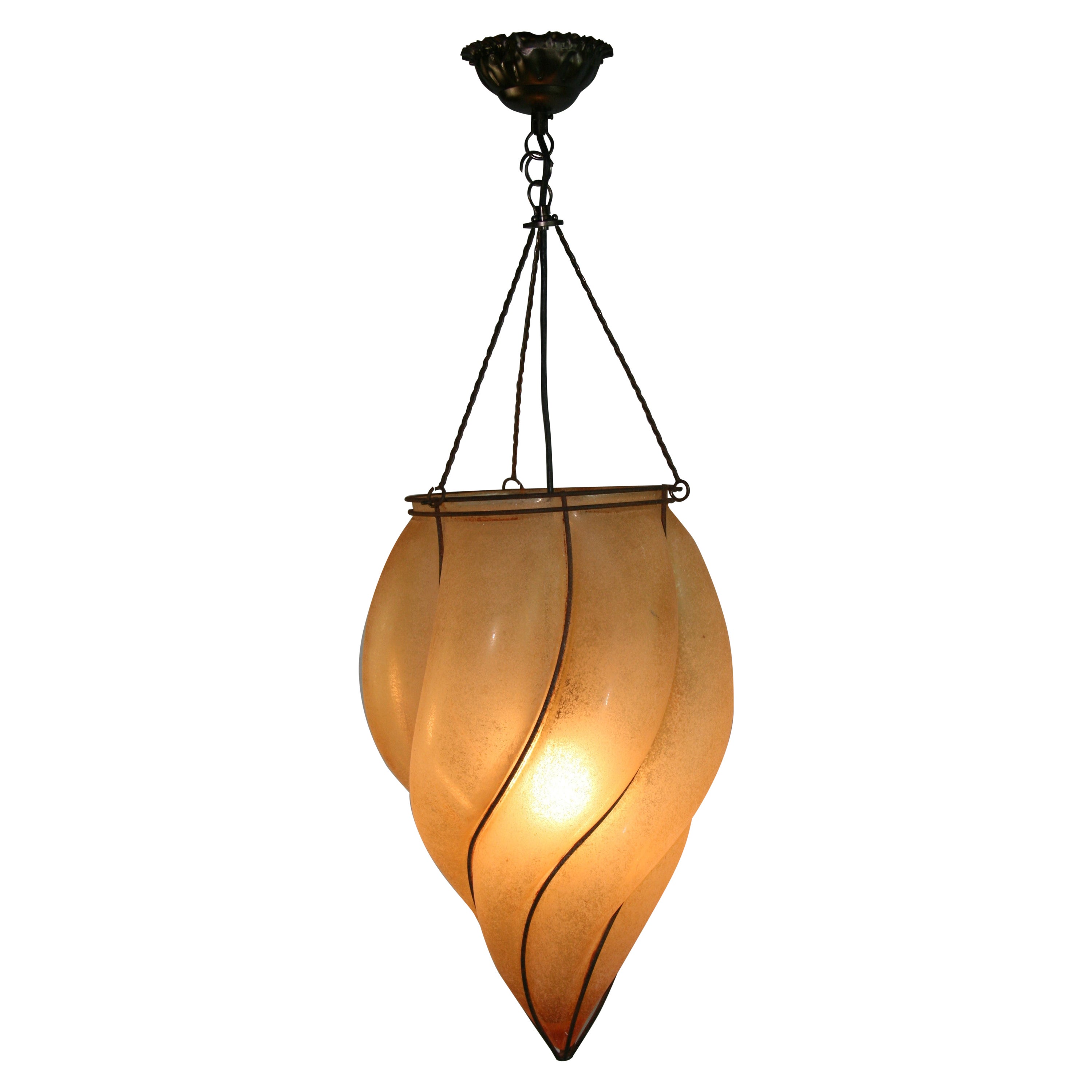 Antique Italian Venetian Oversized Caged Glass Pendant, 1940's For Sale
