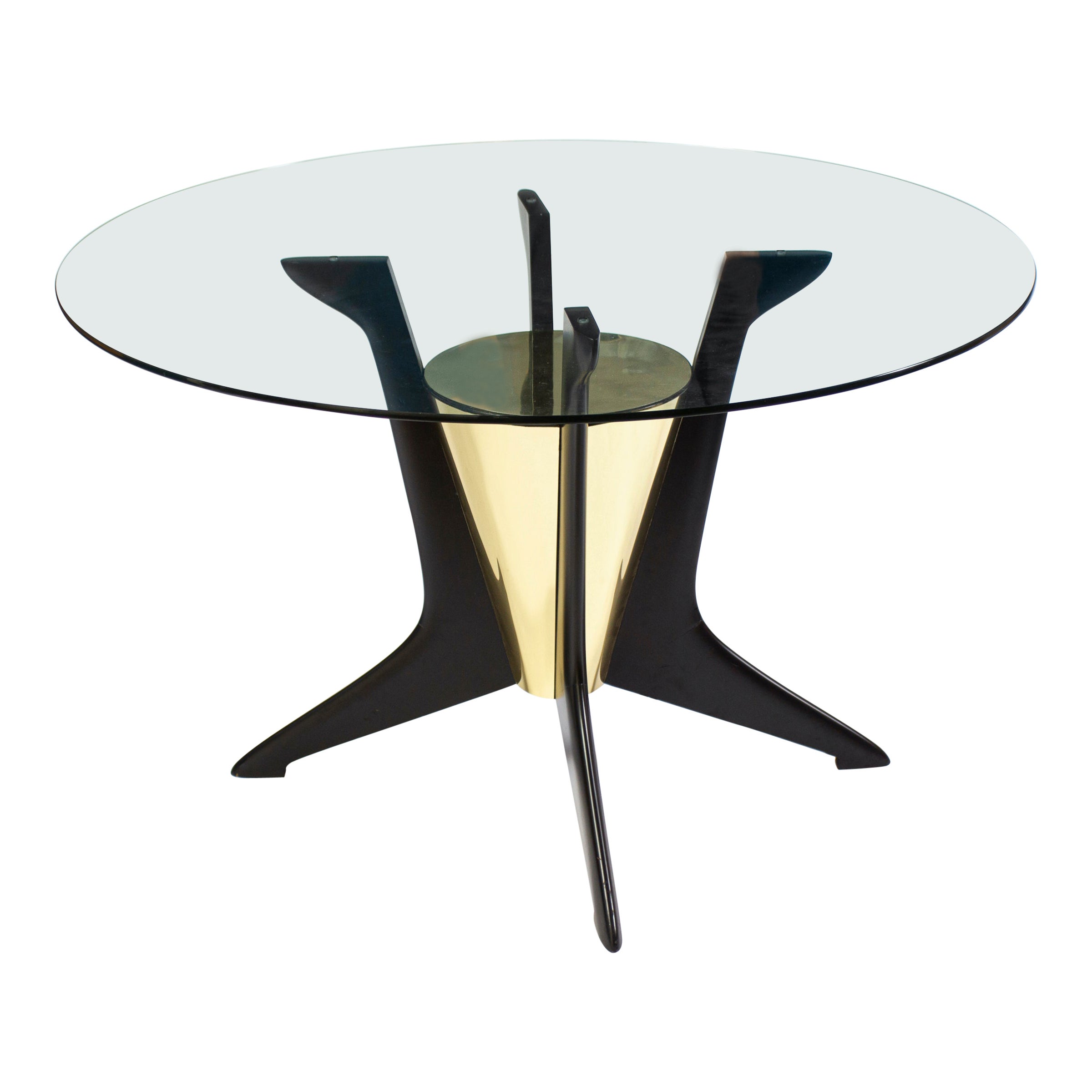 Modern Mid-Century Round Glass Dining or Center Table Attr. to Ico Parisi 