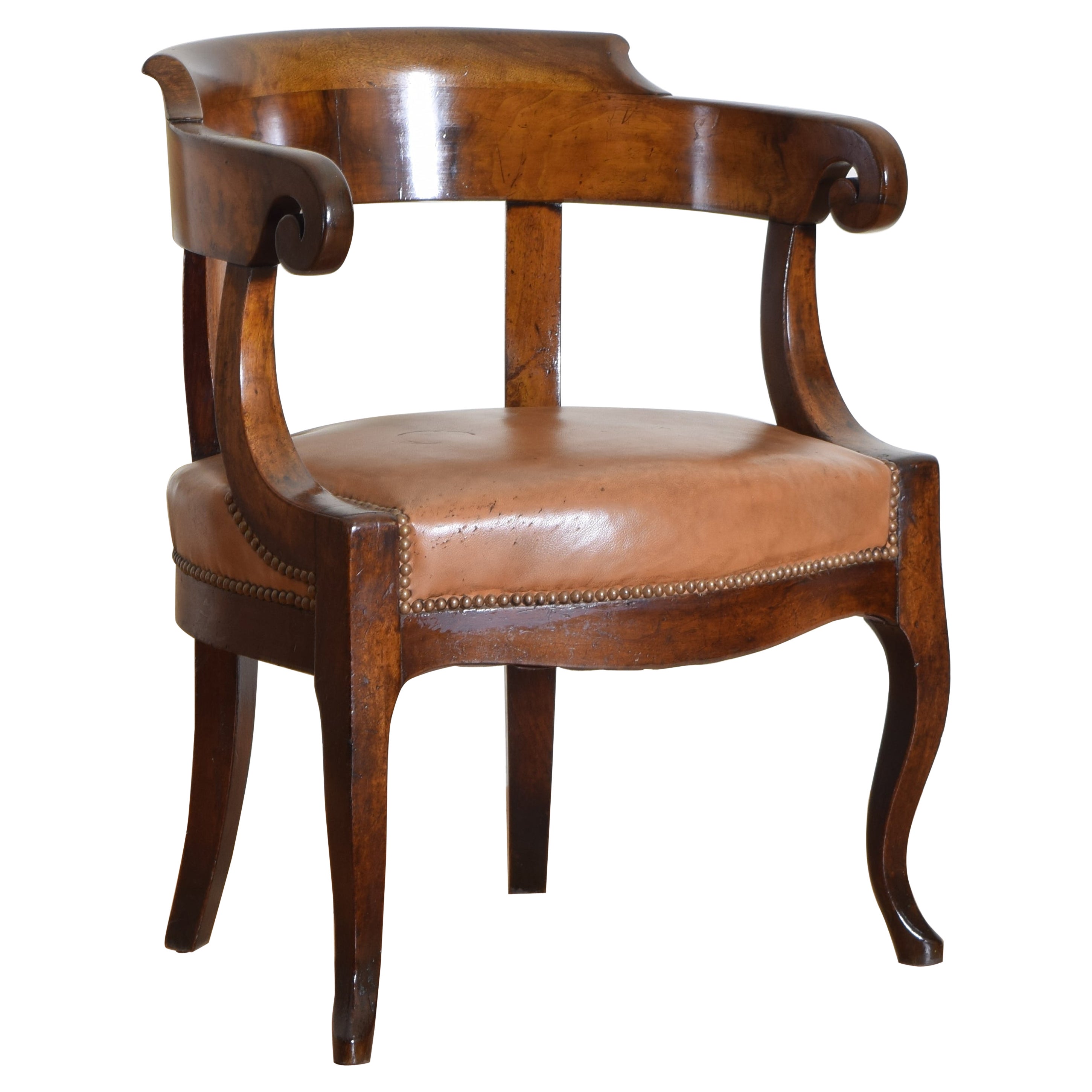 French Louis Philippe Walnut and Leather Upholstered Desk Chair, 2ndq 19th Cen