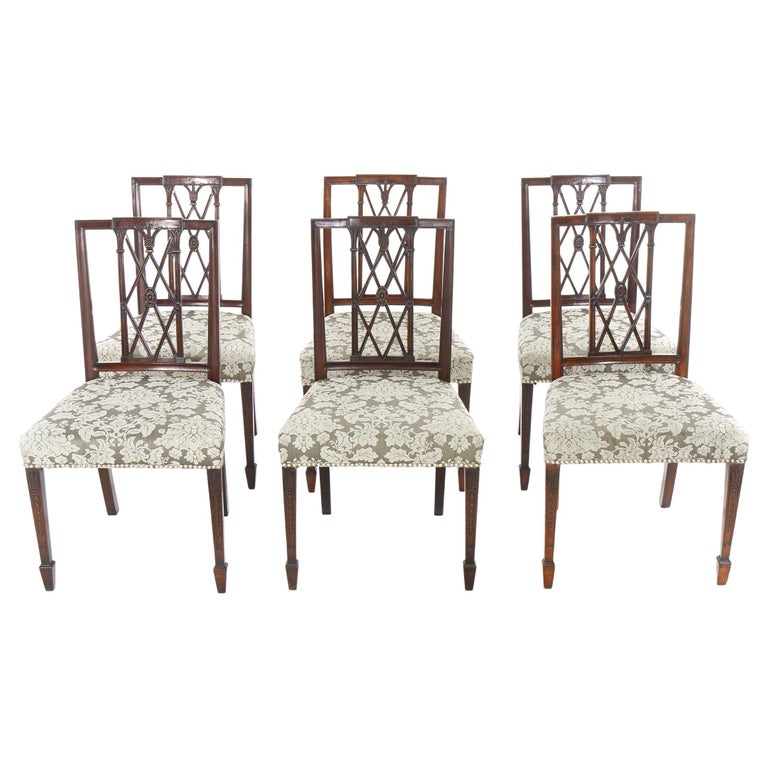 Hepplewhite Hand Carved Mahogany Dining Chairs For Sale at 1stDibs