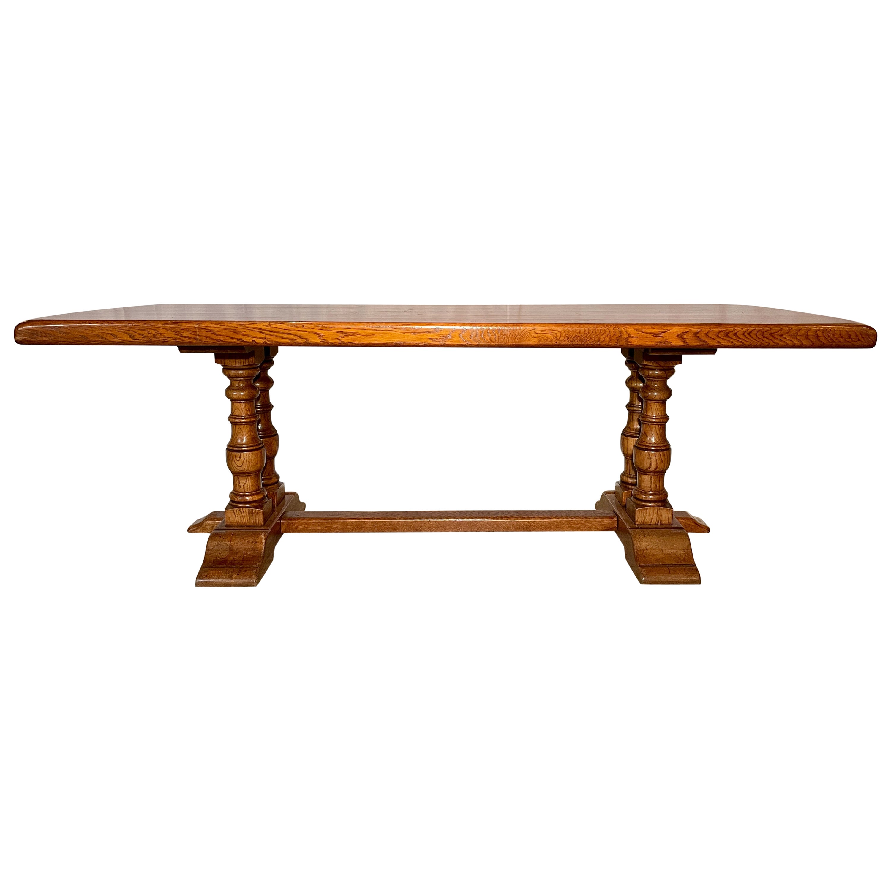 Ancienne table à tréteaux anglaise du 19ème siècle en chêne doré massif en vente