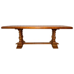 Ancienne table à tréteaux anglaise du 19ème siècle en chêne doré massif