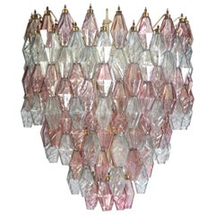 Pink and Clear Blue Spectacular Mid-Century Poliedri Chandelier, 1960