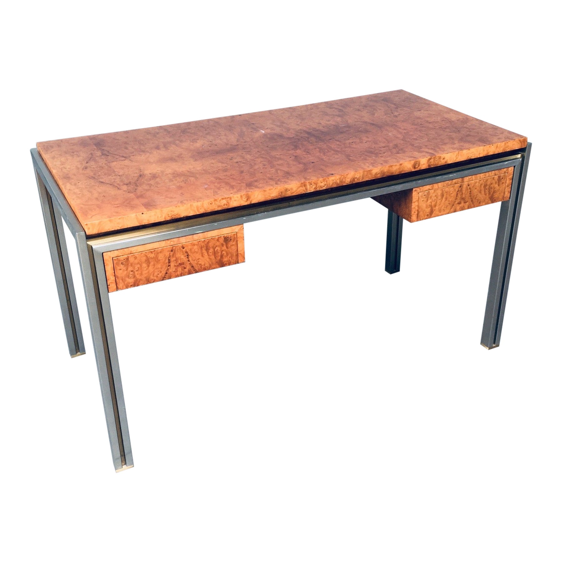 Postmodern Design in Style of Milo Baughman Burl Wood Desk, 1970's For Sale