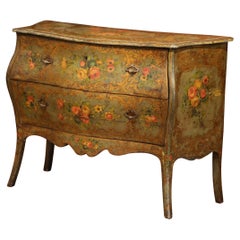 18th Century Italian Venetian Carved Bombe Painted Two-Drawer Commode Chest