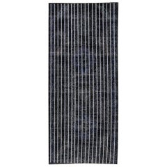 Black Modern Indian Handmade Stripe Pattern Wool Runner