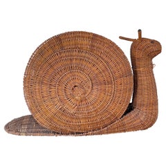 Charming Mid-Century Wicker Magazine Stand in the Shape of a Snail