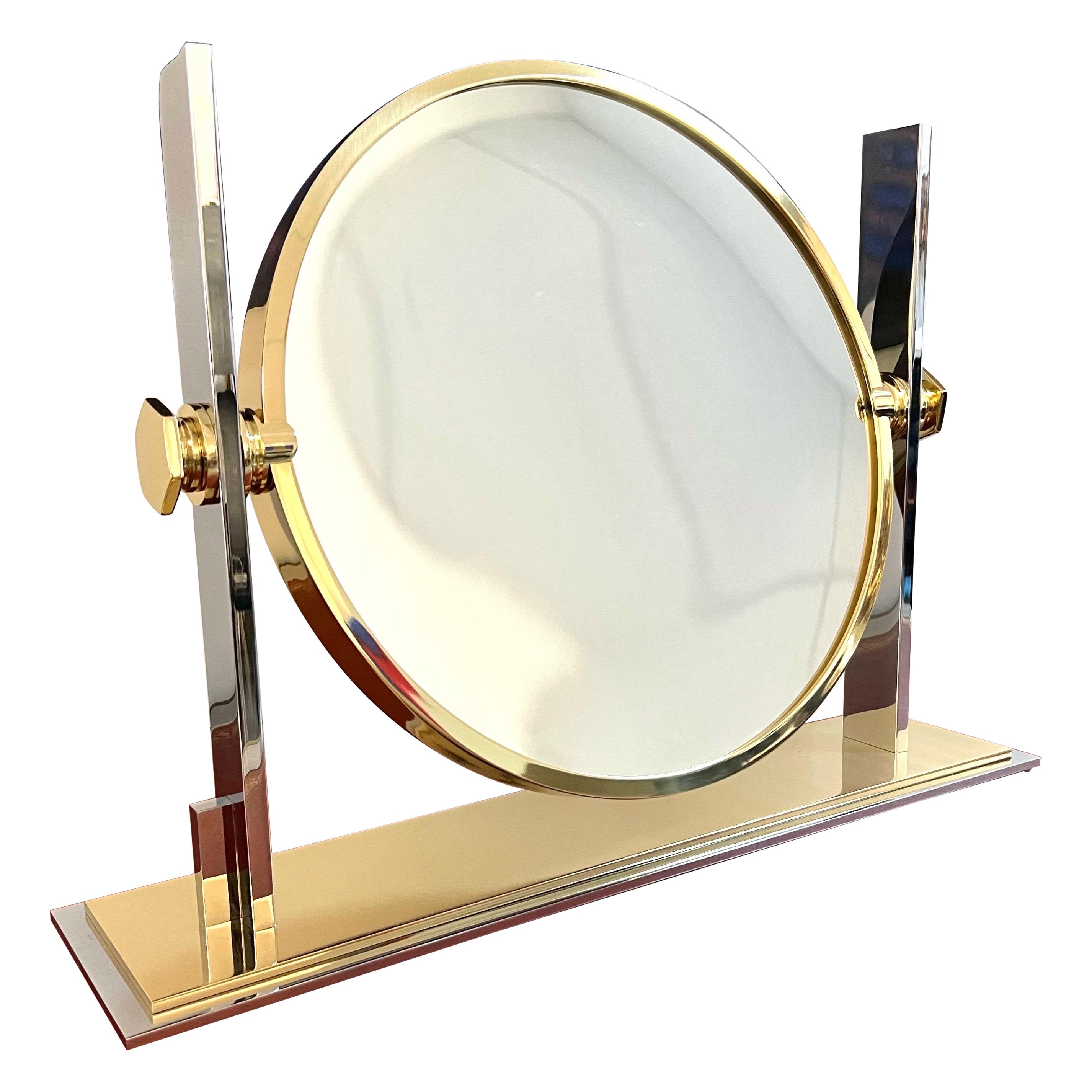 Grand miroir rond pivotant et agrandissant Karl Springer