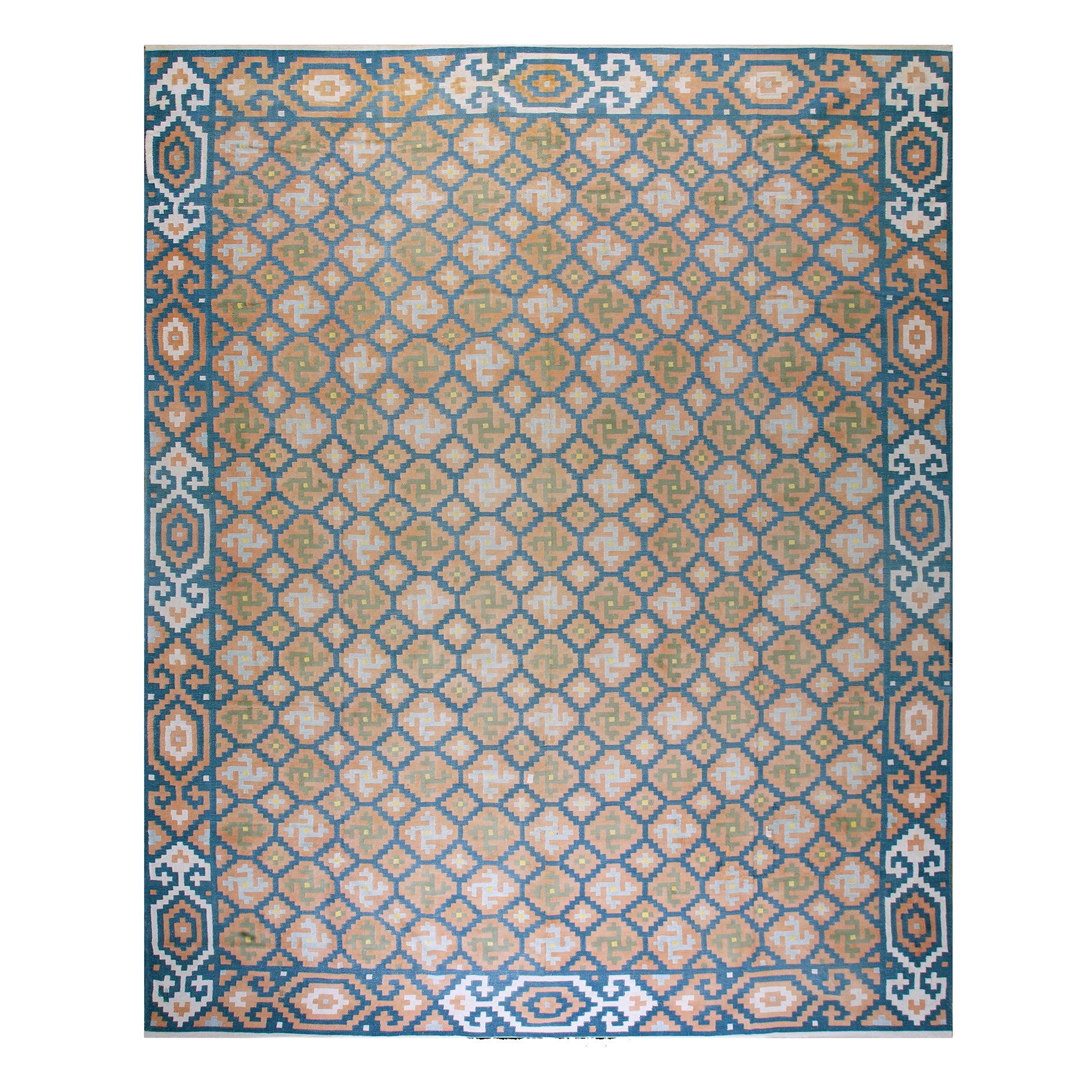 1930er Jahre Indischer Dhurrie-Teppich aus Baumwolle ( 12'2" x 15'2" - 371 x 462 ) im Angebot