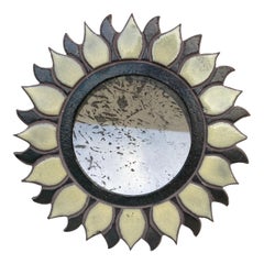 Vintage French Concrete Flower Mirror Circa 1970