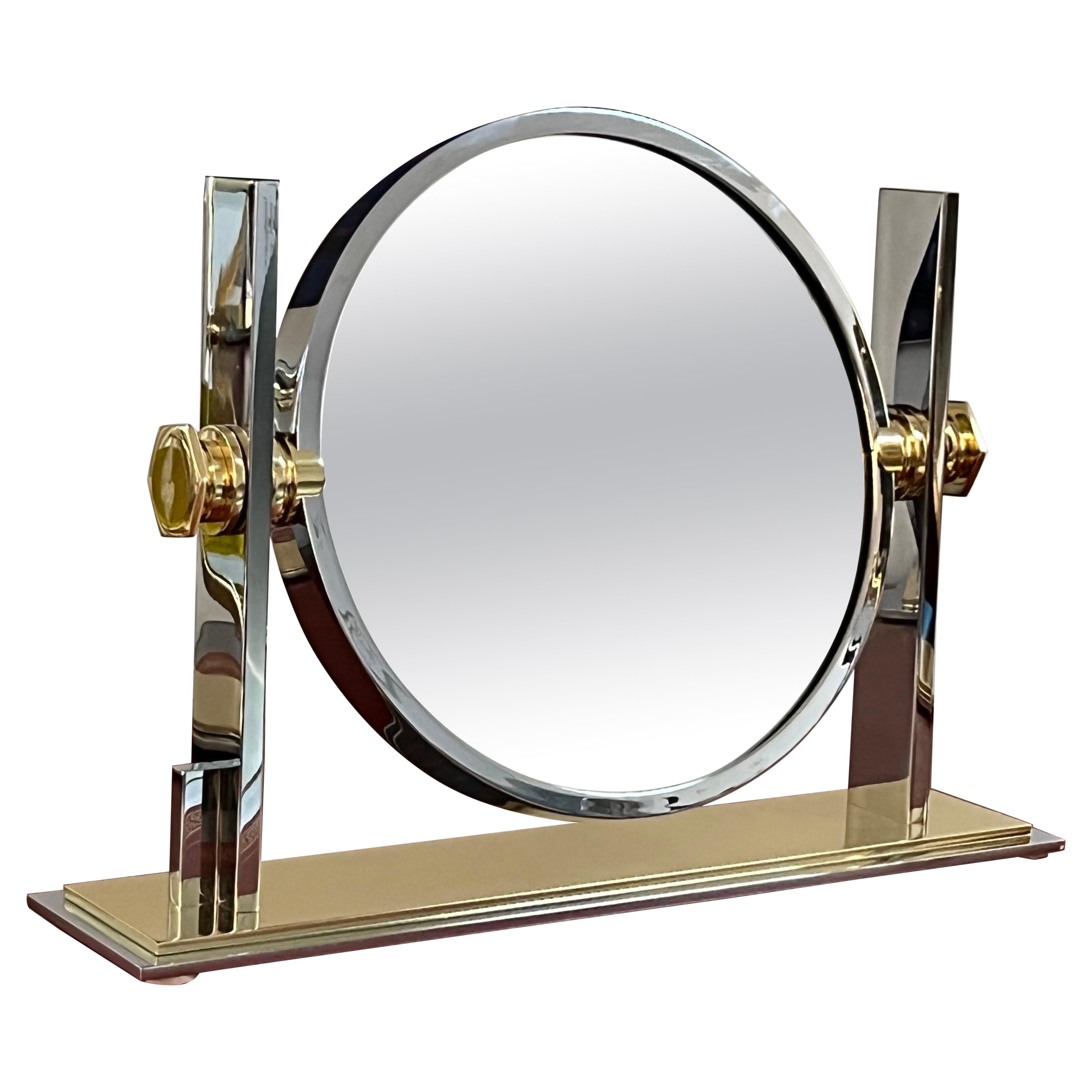Karl Springer Brass and Nickel Vanity Mirror  For Sale