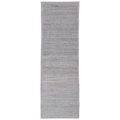 Modern Casual Runner Hand Knotted in Neutral Tones with Shades of Grey