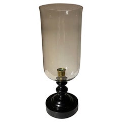 Italian Mid Century Hurricane Lamp with Black Lacquered Base