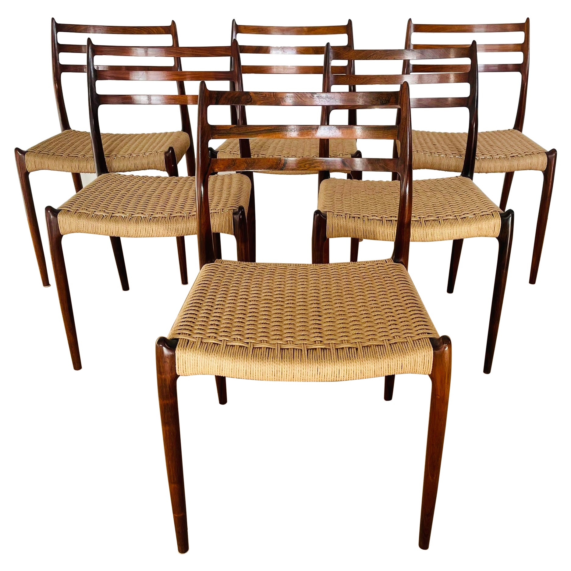 Set of 6 1960s Danish Niels Møller Model 78 Rosewood Dining Chairs J. L. Møller
