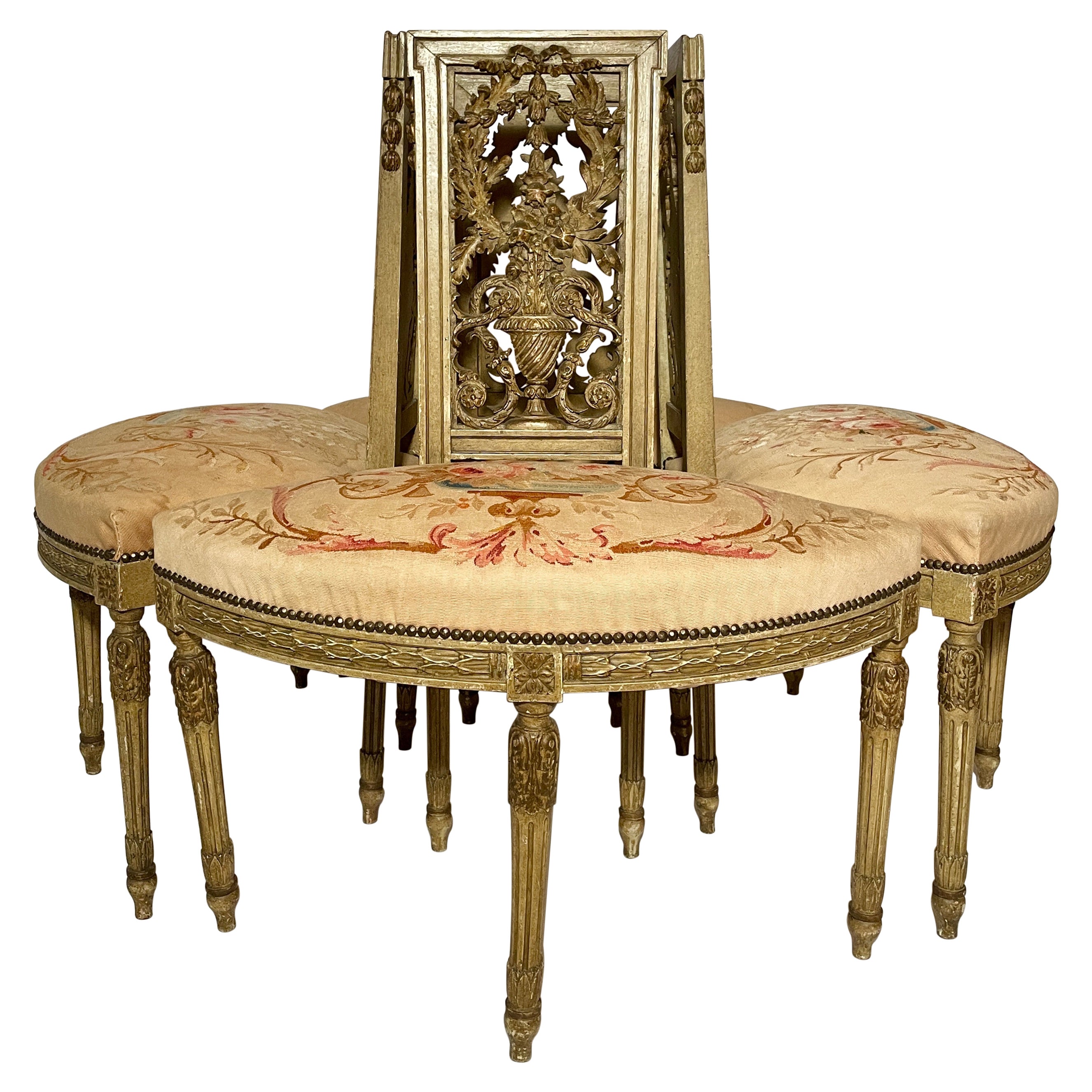 Antique French Aubusson Boudeuse / Divan de Milieu 'Conversation Chair', Ca 1890 For Sale
