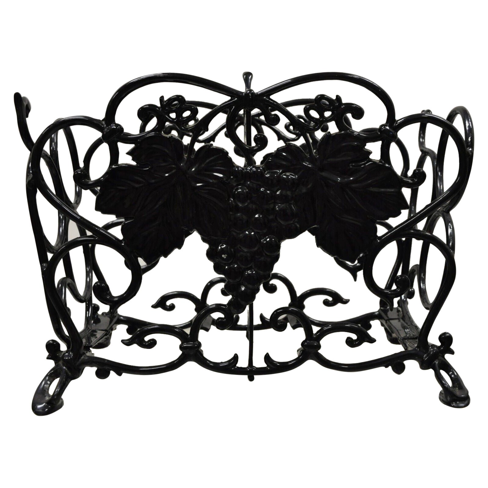 Vintage Victorian Style Black Cast Iron 6 Wine Bottle Rack Holder with Grapes