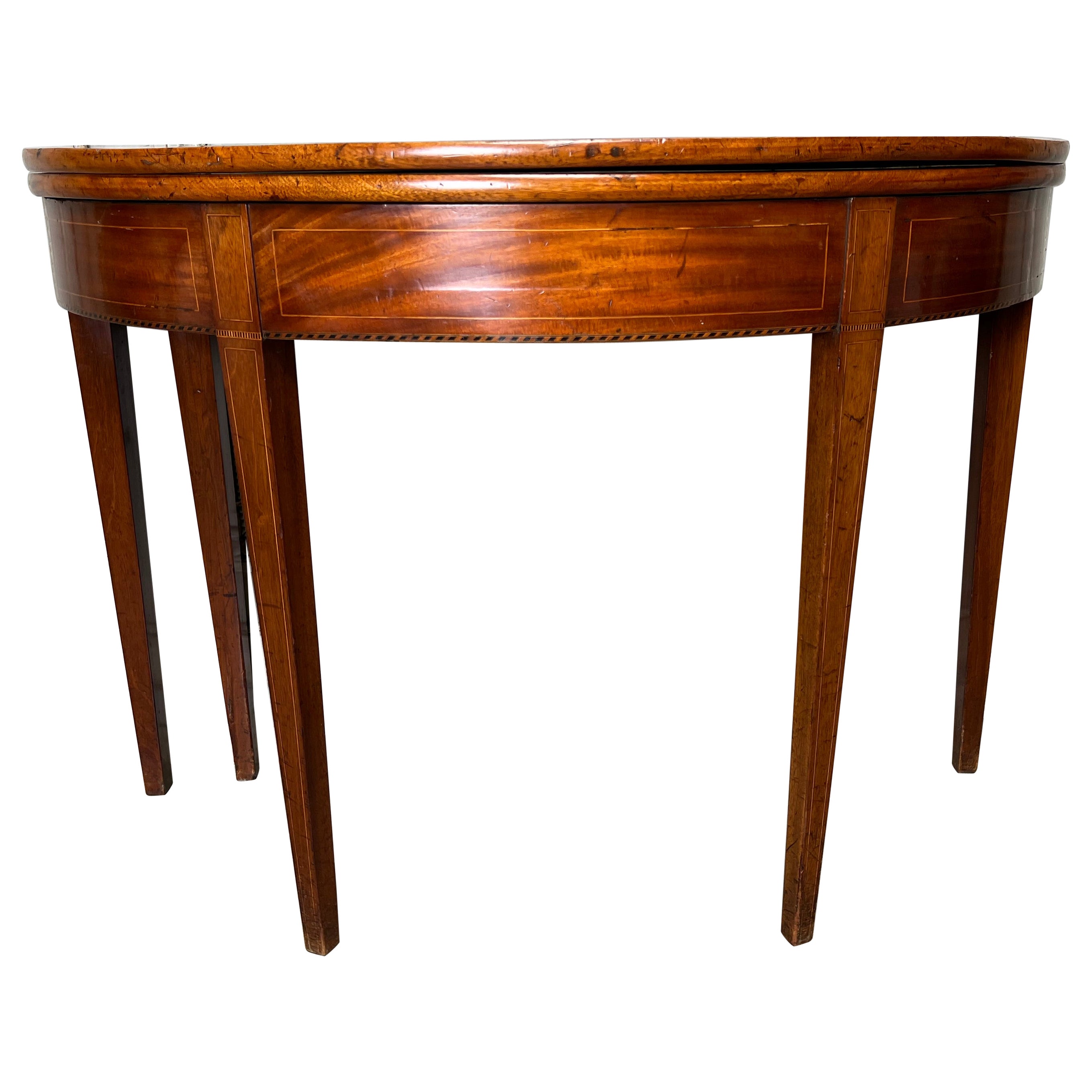 Englischer Demi-Lune-Spieltisch aus Mahagoni im George-III-Stil