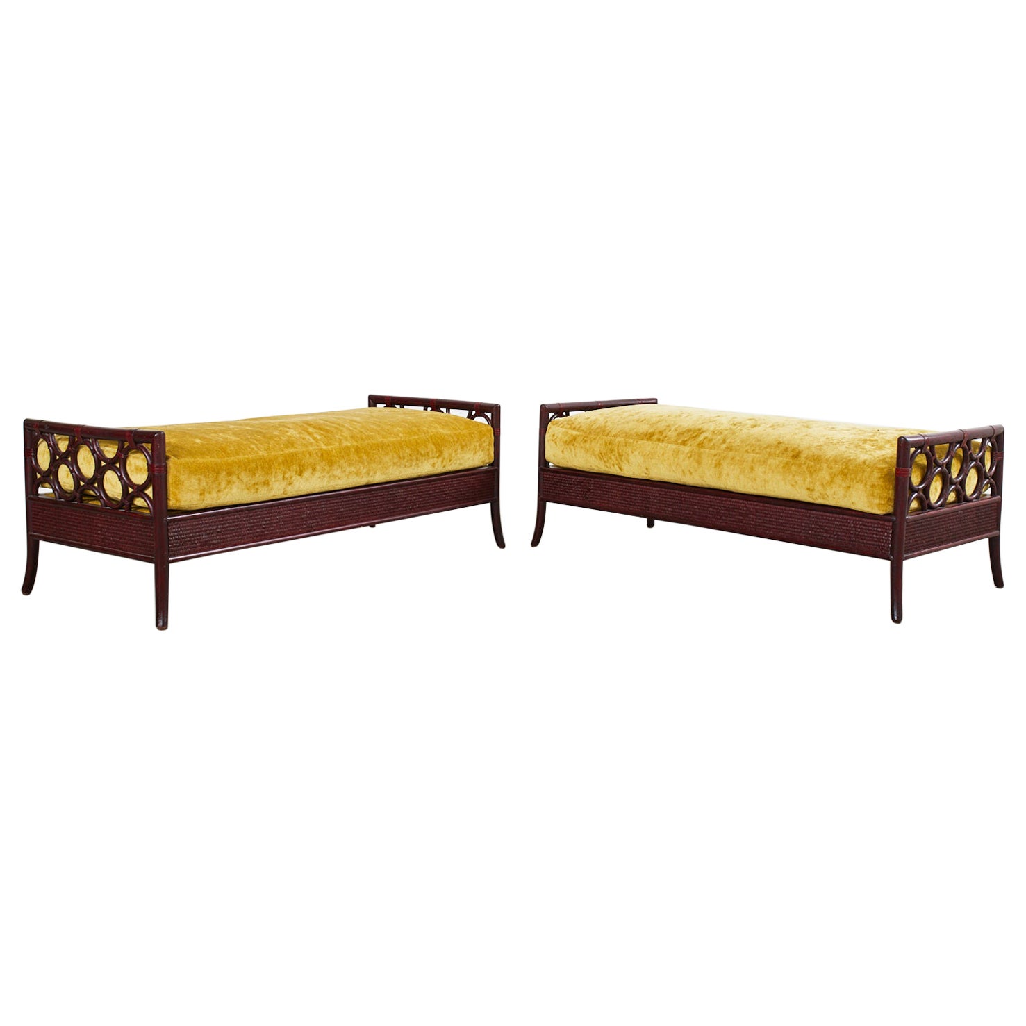 Pair of Laura Kirar for McGuire Rattan Raffia King Benches 