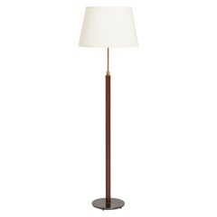 Mid-Century Faux Brown Leather and Brass Floor Lamp by Falkenbergs Belysning