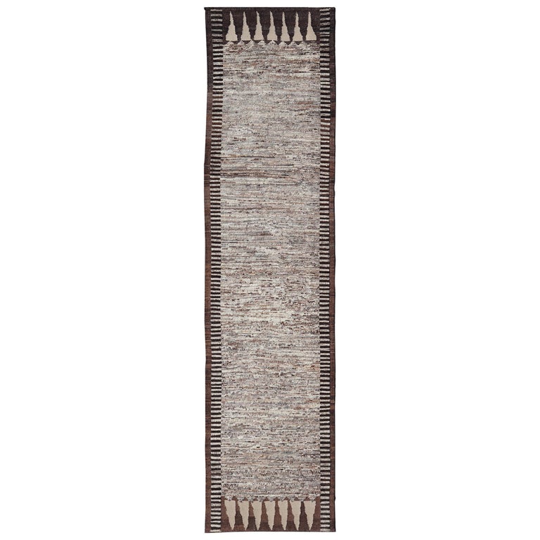 Runner Solid Design Modern Runner in Solid Minimalist Design and All Around Kilim Border in ...