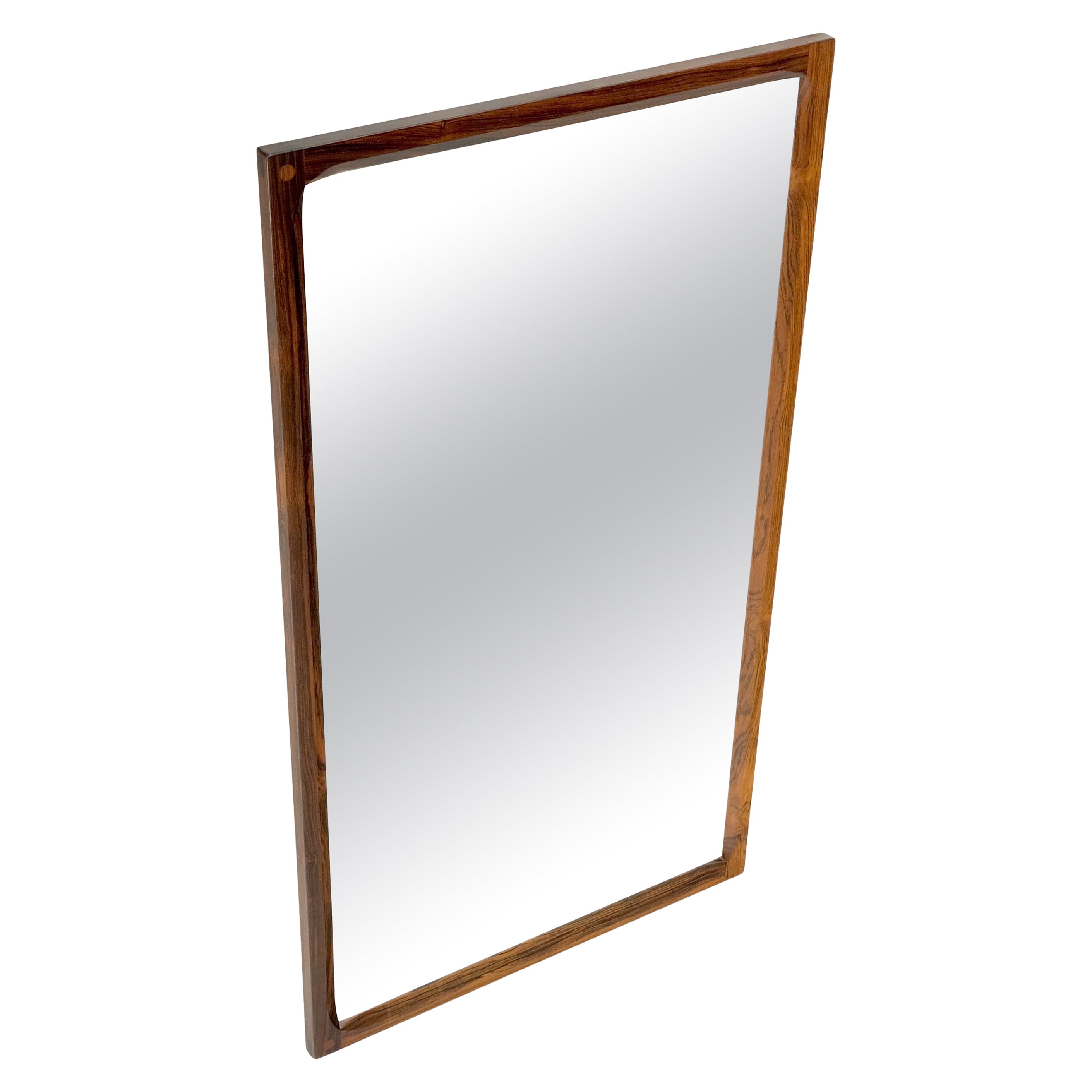Danish Mid Century Modern Solid Rosewood Frame Rectangle Wall Mirror MINT! For Sale