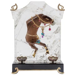 Mellerio Paris, A French Gold, Diamonds, Silver, and Smoky Quartz Carved Horse