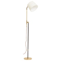 Black Leather and Brass Reading Floor Lamp by Falkenbergs Belysning