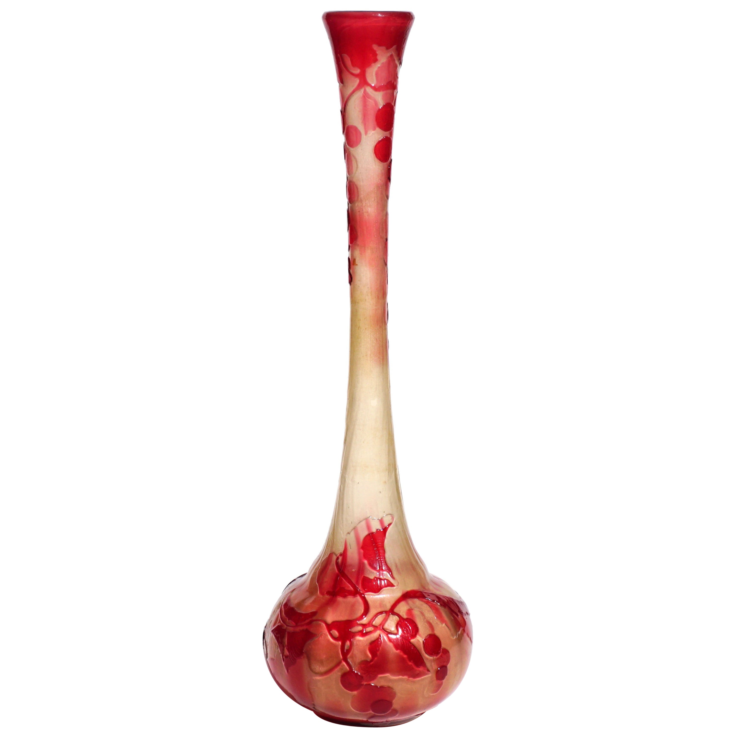 Emile Galle Fire Polished Tall Stemmed Vase For Sale