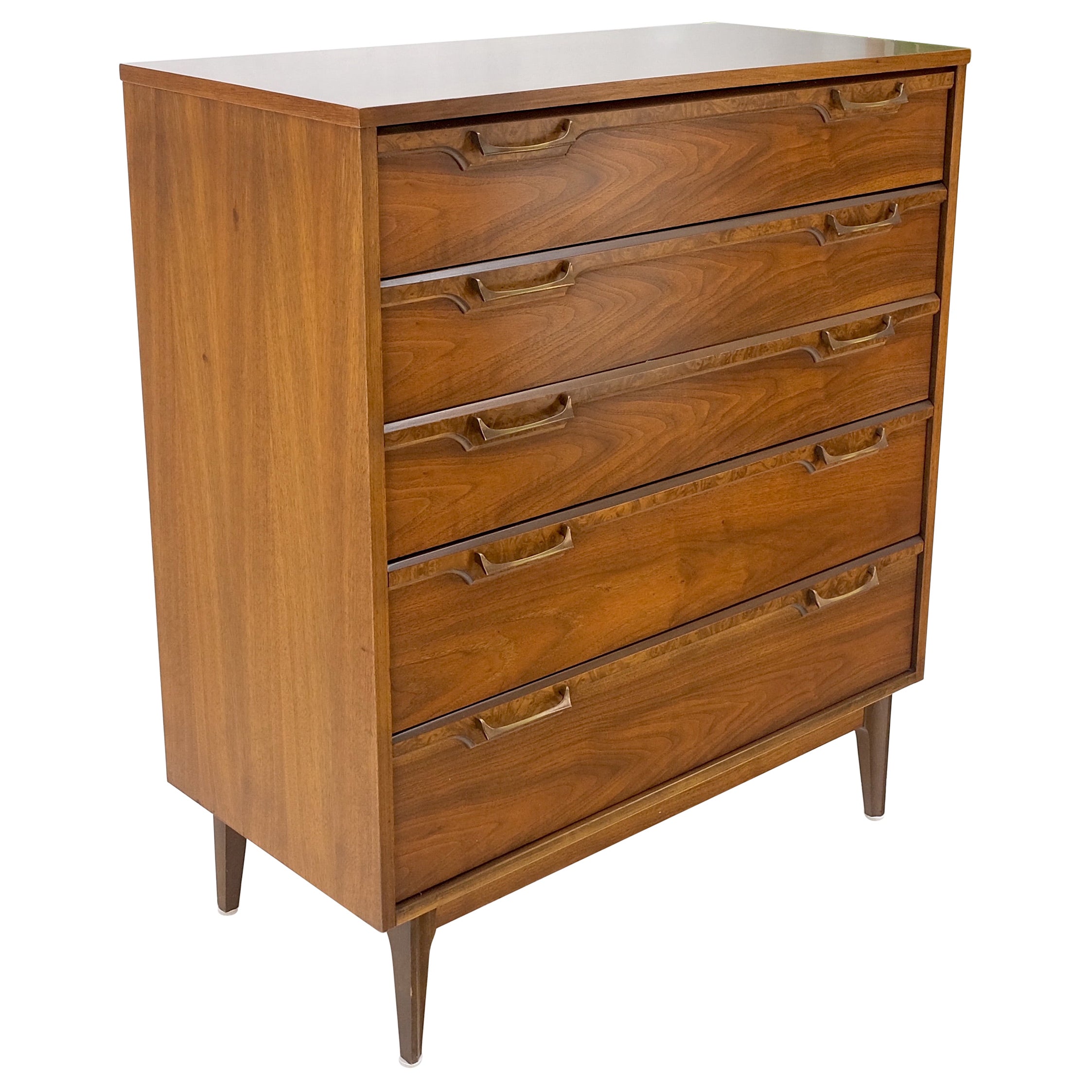 Mid-Century Modern Walnut & Burl Accents Dresser High Chest Mint!