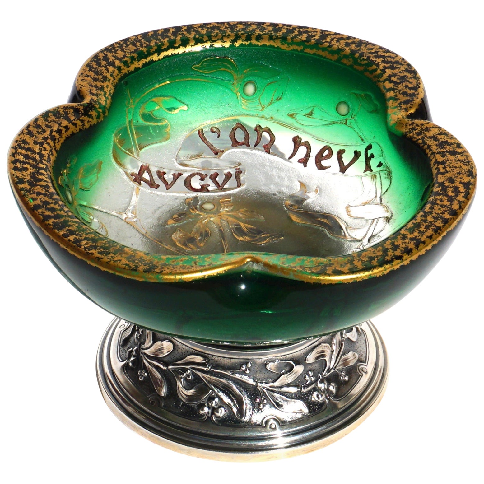 Feine Daum Nancy-Vase aus vergoldetem und emailliertem Silber mit Deckel aus Glas
