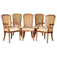 Vintage LOVELY SET OF 6 WALNUT BANDED WITH BERGERE BACKS DINING CHAIRS MADE BY KiNDEL