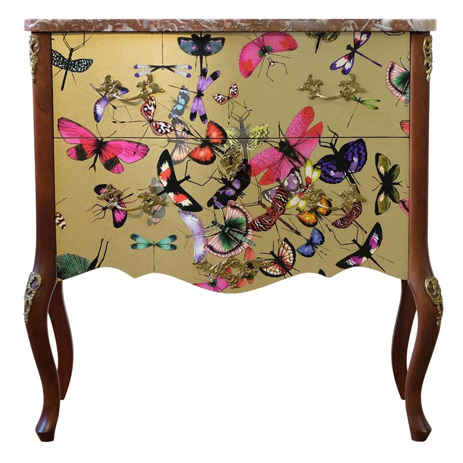 Classic Rococo Style Chests with Gold Christian Lacroix Design and Natural Marb For Sale