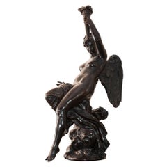 Antique Woman with Torch, France, Material: Bronze and Marble, Sign: Beer