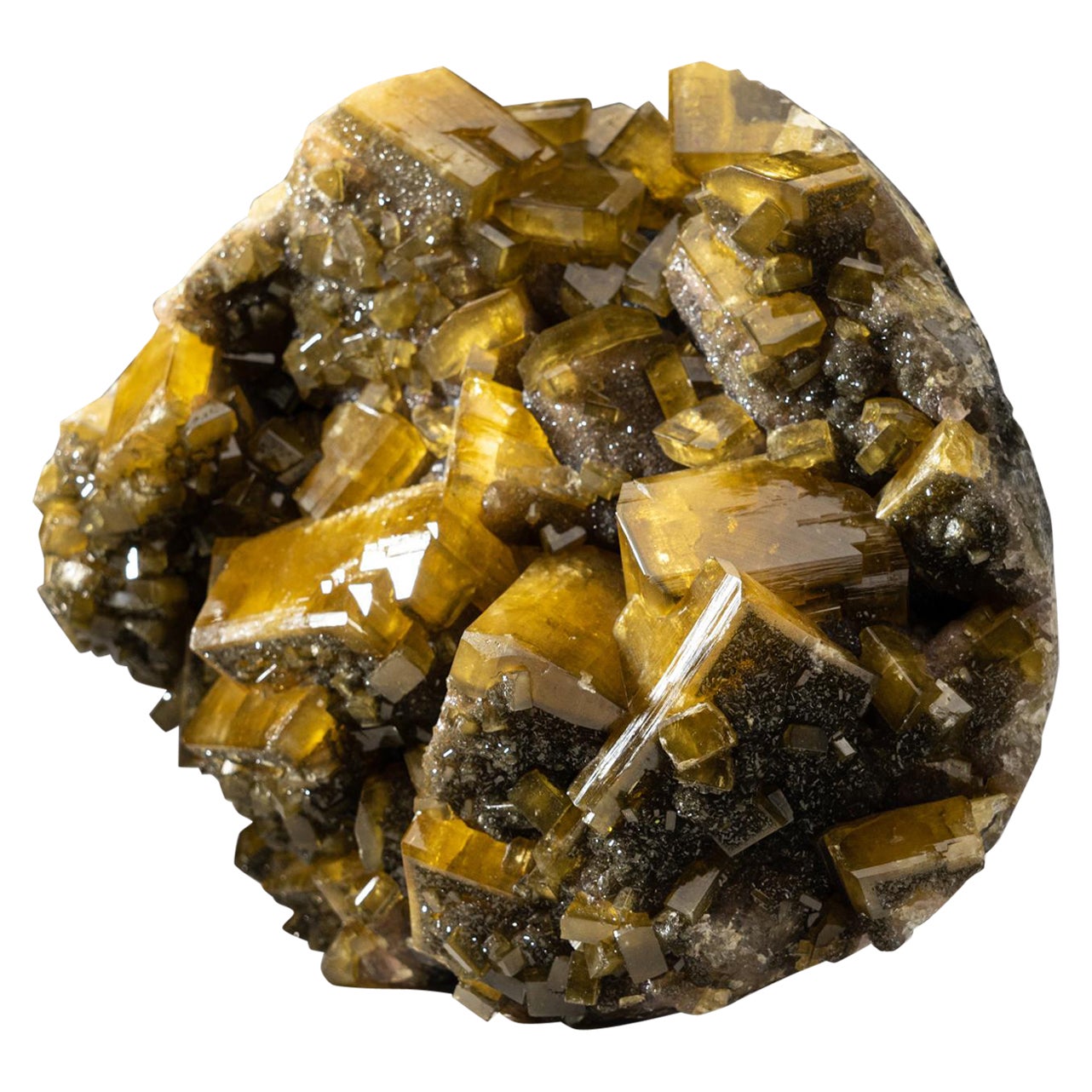 Natural Golden Barite Mineral with Marcasite Crystals From Guangxi, China For Sale